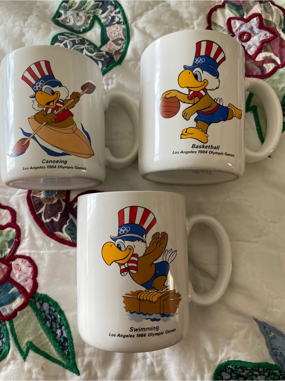 Los Angeles 1984 Olympic Games White Sports Character Ceramic Mugs - Set of 3